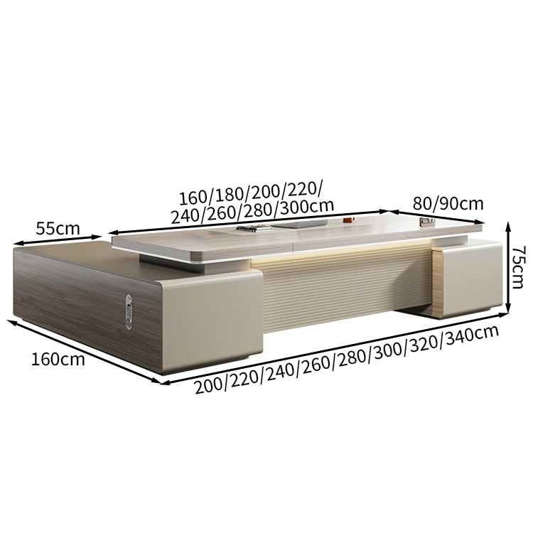 シック 明るい 高級感 贅沢 木目調 通気孔 エグゼクティブデスク 役員デスク L字デスク 社長机 メラミン化粧板 カスタマイズ可能 LBZ-T062