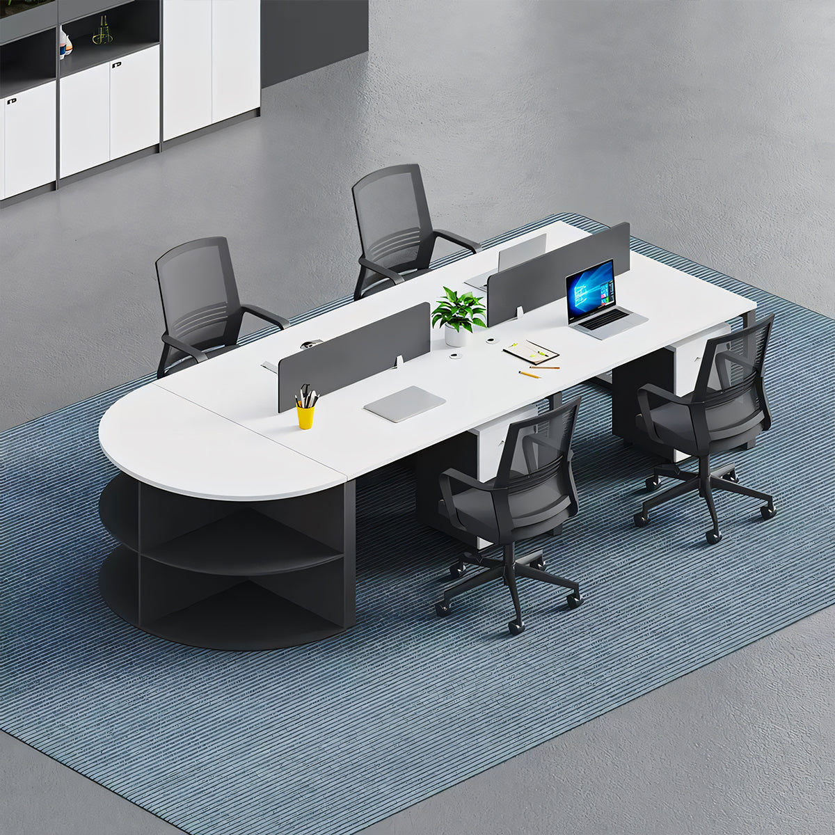 対面式 広い天板 収納機能 異形天板 トップパネル 事務机 オフィスデスク ワークデスク パソコンデスク 会社用 事務所用 シンプル ホワイト オーク カスタマイズ可能 BGZ-T107 tomokagu