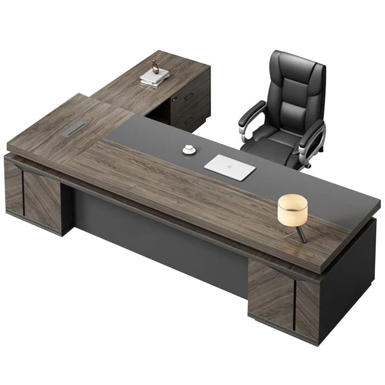 木目調 落ち着き キャビネット 大容量 厚い天板 幅広 通気孔 デスク エグゼクティブ 役員デスク エコ板材 配線ボックス 重厚感 安定感 ブラック カスタマイズ可能 LBZ-C009 chickagu