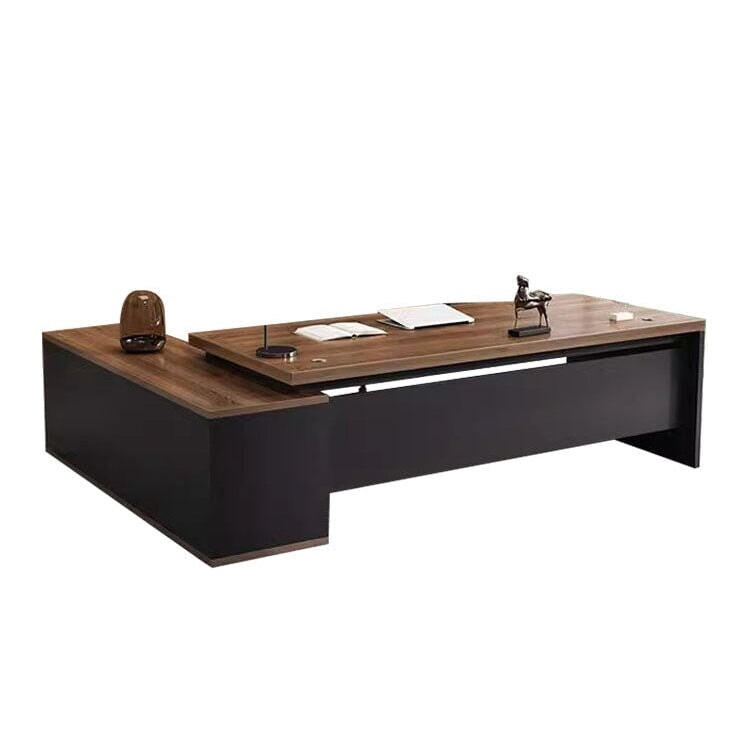 役員室用 社長室用 配線穴付き Ⅼ字 サイドキャビネット付き 幕板付き プレジデントデスク パソコンデスク 事務机 エグゼクティブデスク おしゃれ 木目調 LBZ-C070 chickagu