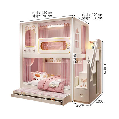 二段ベッド　キッズベッド　収納付き二段ベッド　子供部屋用ベッド　全周式安全栅　落下防止設計　収納スペース付き　モダンキッズデザイン　ホワイト　SCC-S072