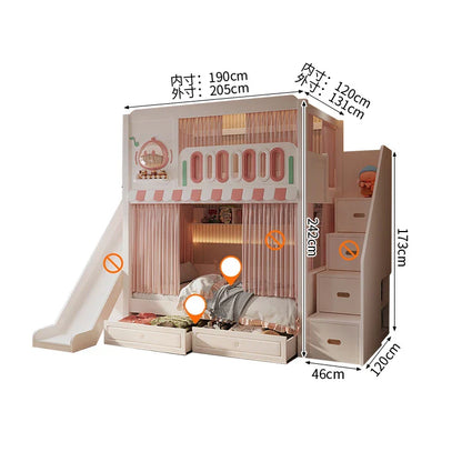 二段ベッド　キッズベッド　子供部屋用家具　木製二段ベッド　お城デザイン　落下防止設計　滑り止め加工ハシゴ　安定感のある構造　無垢材製ハシゴ　ホワイト　フェアリーテイルテイスト　SCC-S078