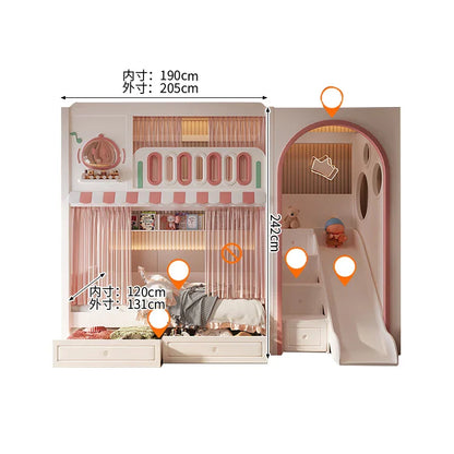 二段ベッド　キッズベッド　子供部屋用家具　木製二段ベッド　お城デザイン　落下防止設計　滑り止め加工ハシゴ　安定感のある構造　無垢材製ハシゴ　ホワイト　フェアリーテイルテイスト　SCC-S078