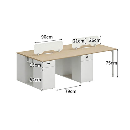 事務机　オフィスデスク　パソコンデスク　スタッフデスク　対面式デスク　目隠しパネル付き　キャビネット一体型　レイアウト自由　モダン　おしゃれ　木目調　ホワイト　LBZ-16NM-T002