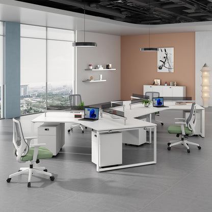 ワークデスク　事務机　U字型オフィスデスク　PCデスク　パーティション　エコ板材　スチールフレーム　オフィスデスク　シンプル　ホワイト　MG-BGZ-LLS16