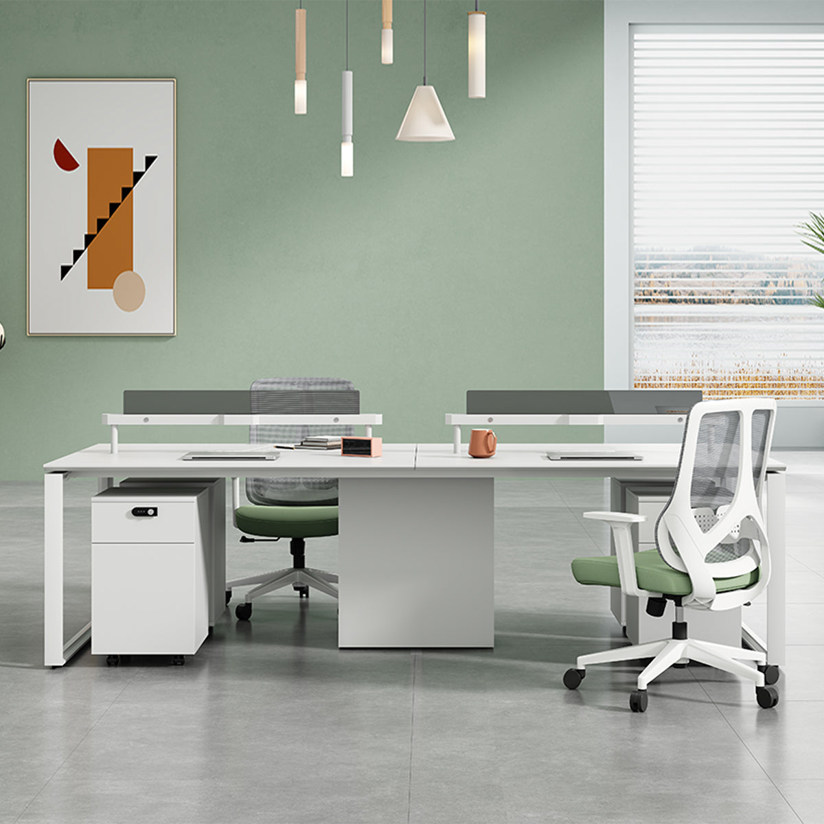 ワークデスク　事務机　会社用　PCデスク　パーティション　エコ板材　スチールフレーム　オフィスデスク　シンプル　ホワイト　MG-BGZ-LLS11