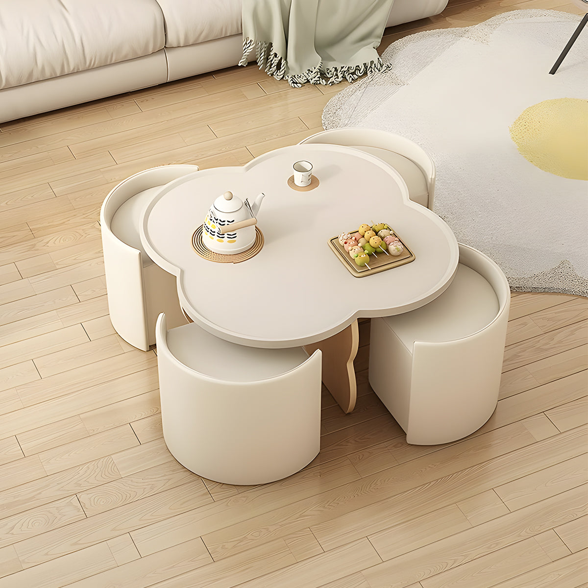 リビングテーブル　センターテーブル　サイドテーブルセット　テーブル　収納付き　省スペース　PUレザー　ホワイトSNZ-T022