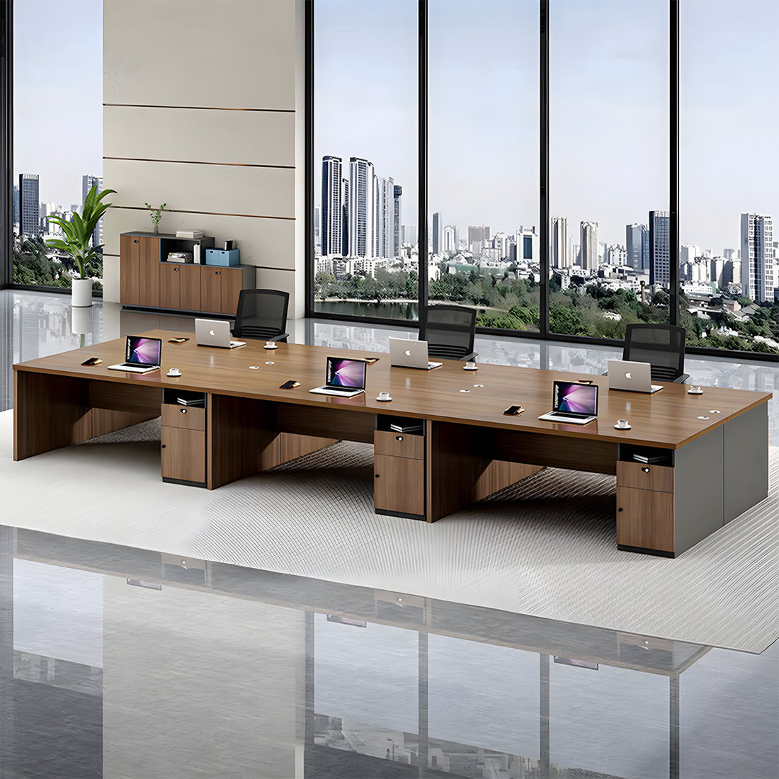 オフィスデスク　事務机　ワークデスク　収納スペース　サイドキャビネット付き　エコ素材　木目調　シンプル　BGZ-T180