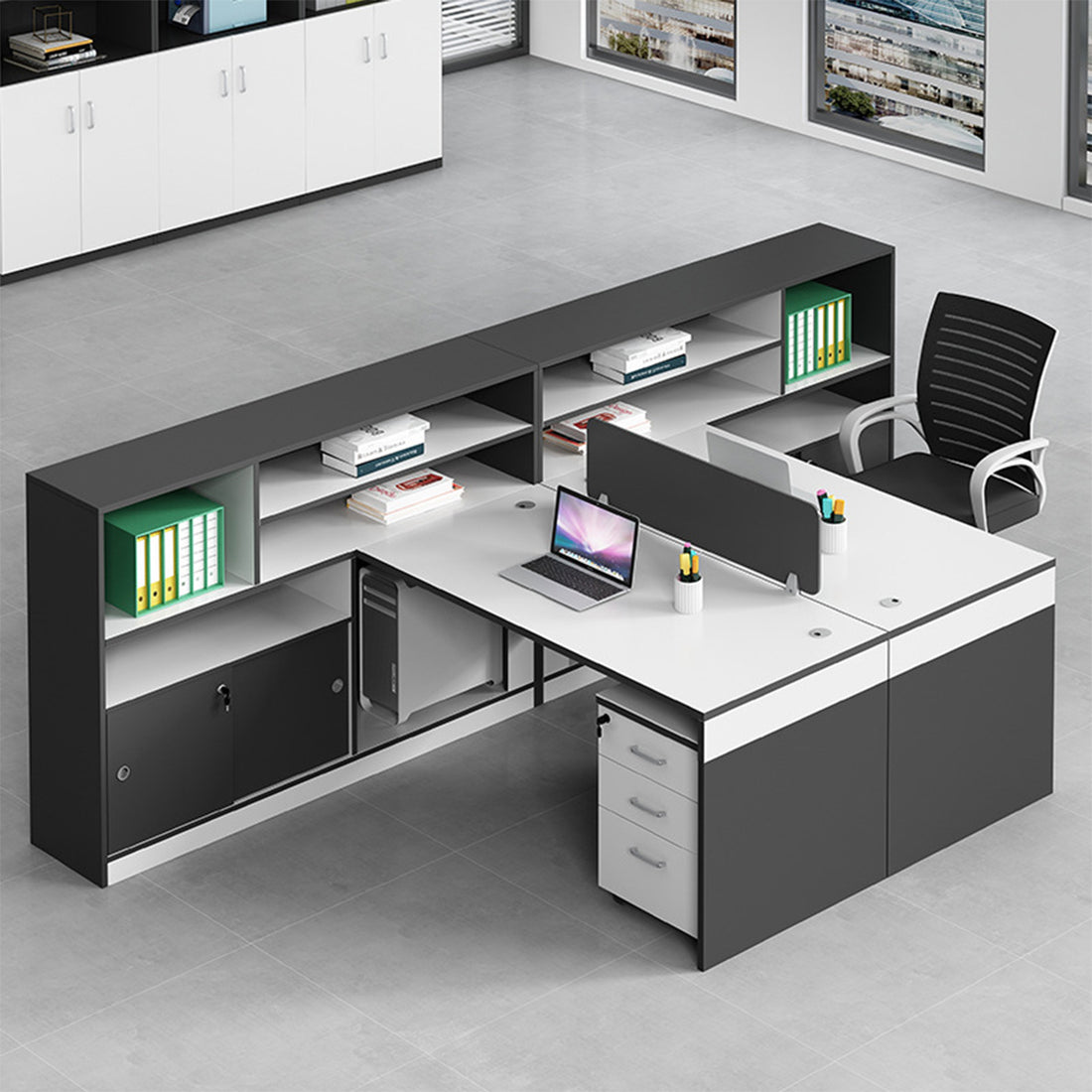 事務机　ワークデスク　オフィスデスク　収納スペース　サイドキャビネット付き　エコ素材　木目調　ブラック　ホワイト　カスタマイズ可能　BGZ-T187