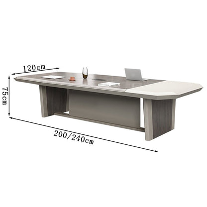 会議テーブル　会議机　ミーティングテーブル　木目調　バイカラーデザイン　角丸　配線ボックス付き　重厚感　ライトグレー　カスタマイズ可能　HYZ-104 - tomokagu