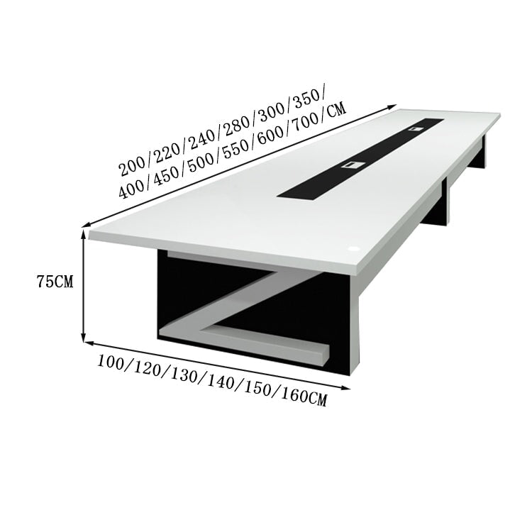 会議テーブル　会議机　長机　ミーティングテーブル　テーブル　会議室　配線ボックス　エッジ加工　厚み　重厚感　簡素　ホワイト　カスタマイズ可能　HYZ-K008 - tomokagu