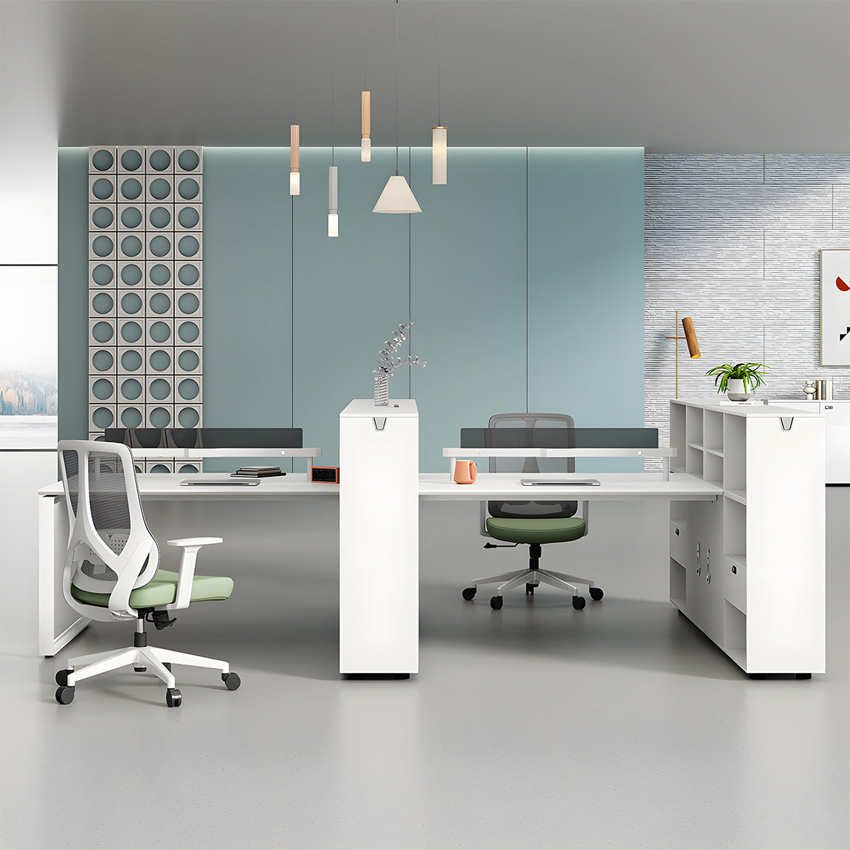 パソコンデスク　収納付きデスク　大容量の収納　パーティション付き　事務机　ワークデスク　コンパクトデスク　オフィスデスク　PCの通気孔　高級感　ホワイト　MG-BGZ-LLS15