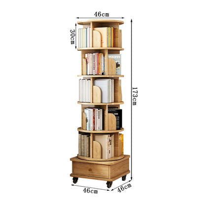 回転式　多機能　ブックシェルフ　本棚　キャビネット　本収納　収納家具　絵本　漫画　自宅用　省スペース　スリム　キャスター付き　タワー型　ナチュラル　ホワイト　SNG-T008　tomokagu