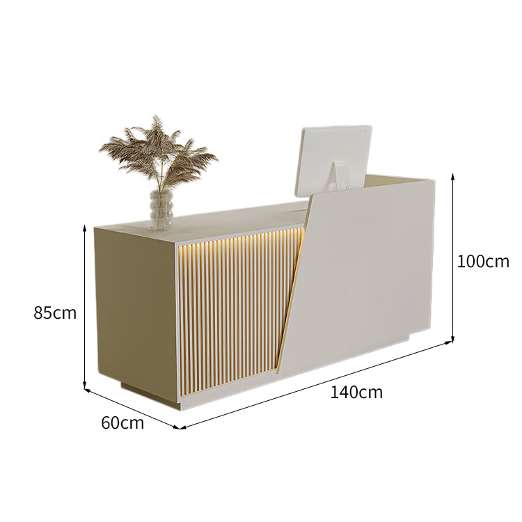 受付カウンター　レジカウンター　エントランス受付　受付台　発光ダイオード　オープン収納　サイドキャビネット付き　キーボードスライダー　シンプル　ベージュ　カスタマイズ可能　JDT-T135