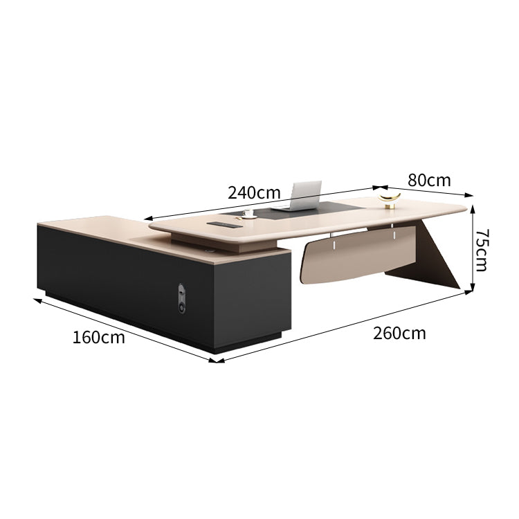 高級エグゼクティブオフィスデスクセット　オフィスデスク　大容量収納　配線整理　安全ロック　多機能セット　高剛性繊維板　焼付塗装仕上げ　暗証番号ロック　配線ボックス　厚肉円角天板　モダンスタイル　シンプル洗練　ベージュ 　カスタマイズ可能　SL-LBZ-001