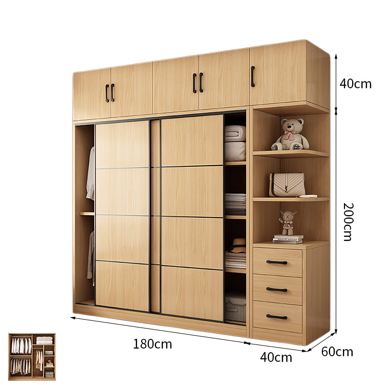 クローゼット　衣類　収納　大容量　棚　引き戸　引き出し　トップ収納付き　天然木　ナチュラル　カスタマイズ可能　YG-K026