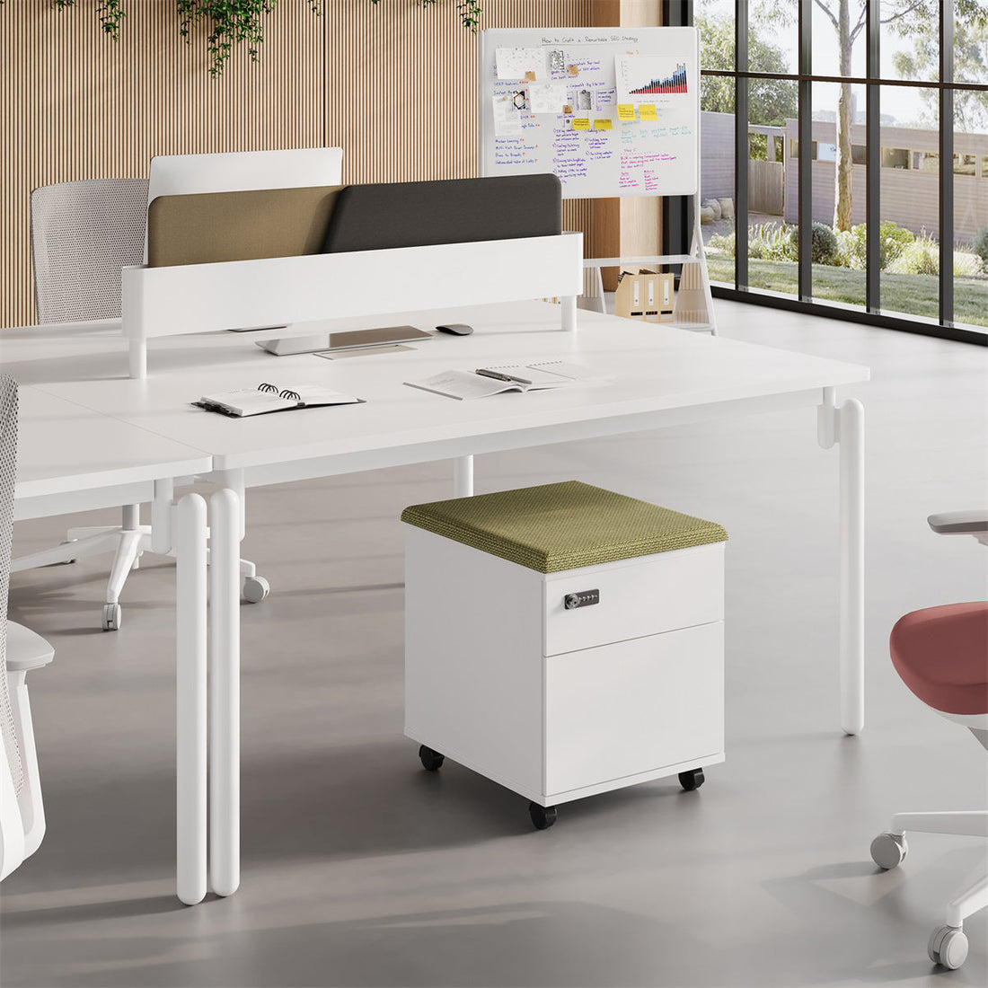 デスクワゴン　サイドワゴン大容量　ダイヤルロック付き　メラミンボード　職場用　職員デスク　袖机　キャスター付き　H0-GZ