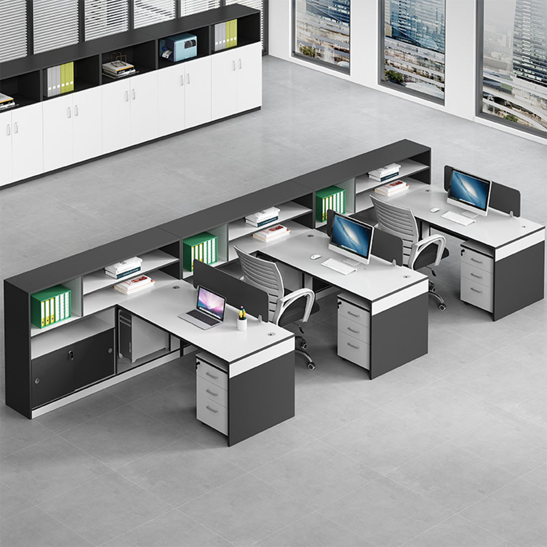 事務机　ワークデスク　オフィスデスク　収納スペース　サイドキャビネット付き　エコ素材　木目調　ブラック　ホワイト　カスタマイズ可能　BGZ-T187