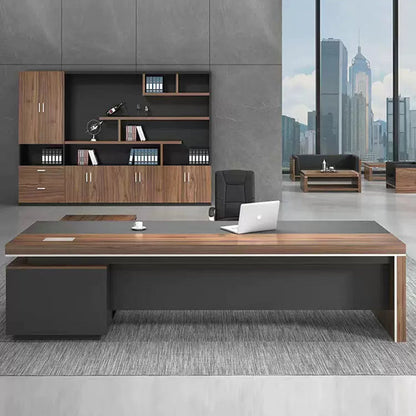 幕板付き　排気口付き　重厚感　エグゼクティブデスク　重役デスク　ワークデスク　L字デスク　配線ボックス付き　木目調　ウォールナット　カスタマイズ可能　在庫あり　LBZ-038-kc　tomokagu