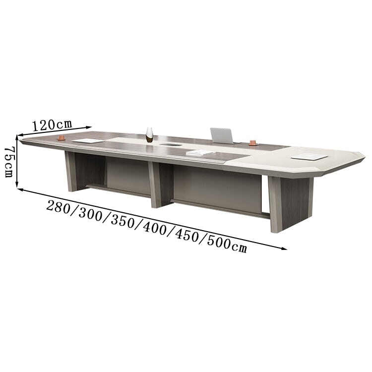 会議テーブル　会議机　ミーティングテーブル　木目調　バイカラーデザイン　角丸　配線ボックス付き　重厚感　ライトグレー　カスタマイズ可能　HYZ-104 - tomokagu