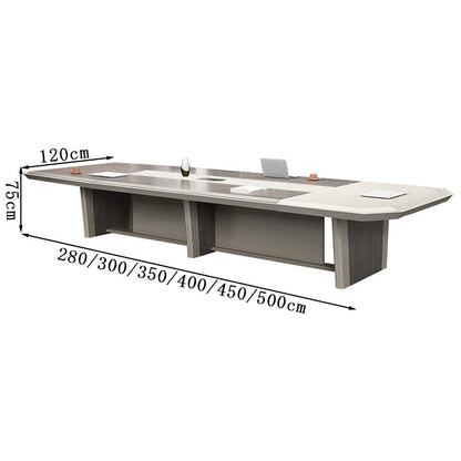 会議テーブル　会議机　ミーティングテーブル　木目調　バイカラーデザイン　角丸　配線ボックス付き　重厚感　ライトグレー　カスタマイズ可能　HYZ-104 - tomokagu