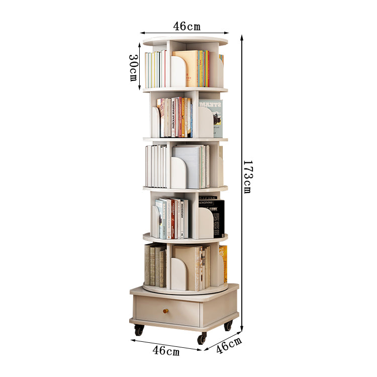 回転式　多機能　ブックシェルフ　本棚　キャビネット　本収納　収納家具　絵本　漫画　自宅用　省スペース　スリム　キャスター付き　タワー型　ナチュラル　ホワイト　SNG-T008　tomokagu