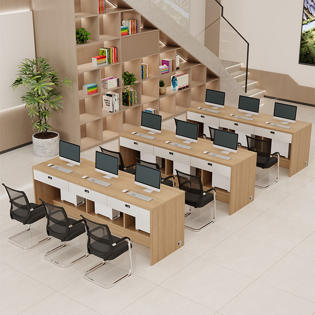 オフィスデスク　収納付きデスク　エコ素材　ダイヤル錠　厚天板　足元スペース　コードスリット　配線孔　カスタマイズ可能　BGZ-T186