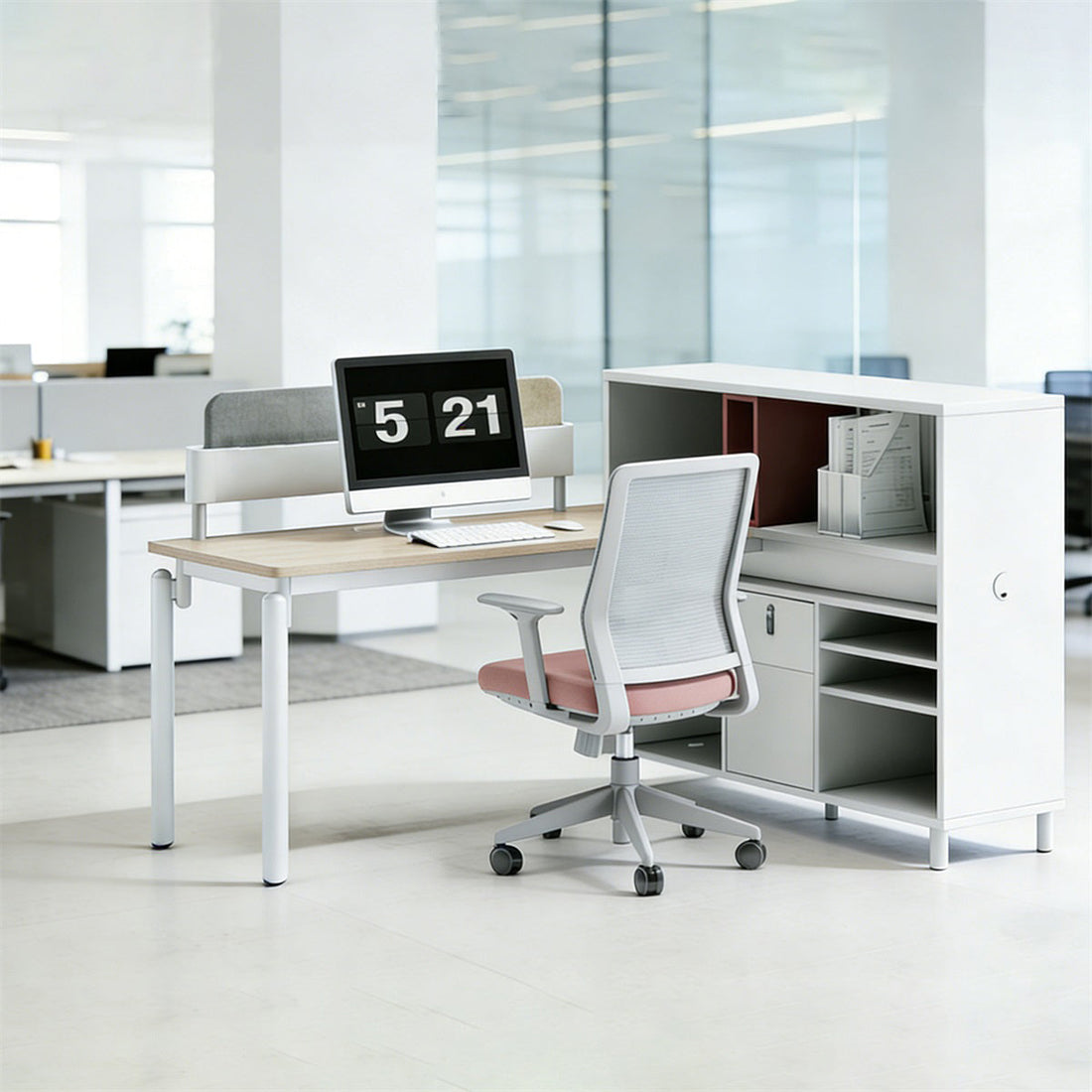 オフィスデスク　事務机　会社用　メラミン化粧板　炭素鋼管　パーティション　収納スペ一ス　鍵付き　引き出し　予備穴　可動式バーティション　カスタマイズ可能　BGZ-H0-Z05