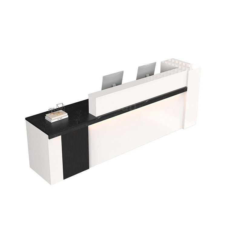 受付カウンター　モダン　ミニマル　広々　オープンシェルフ　多段構造　鍵付き　高級感　大理石調　JDT-2217