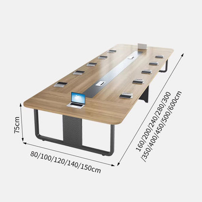 ミーティングテーブル　会議テーブル　メラミン化粧板　エコ素材　耐荷重　耐摩耗性　スチール製脚　配線孔付き　カスタマイズ可能　HYZ-T099