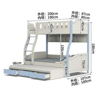二段ベッド　子供用二段ベッド　寝具　落下防止ガード　はしご　引き出し付き　通気性バックパネル　R加工　ラバーウッド材ベッドポスト　カスタマイズ可能　SCC-S056