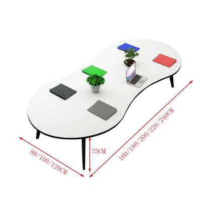 会議テーブル　ミーティングテーブル　会議机　会議室　ワークデスク　スチールフレーム　カーブ型天板　シンプル　ホワイト　カスタマイズ可能
