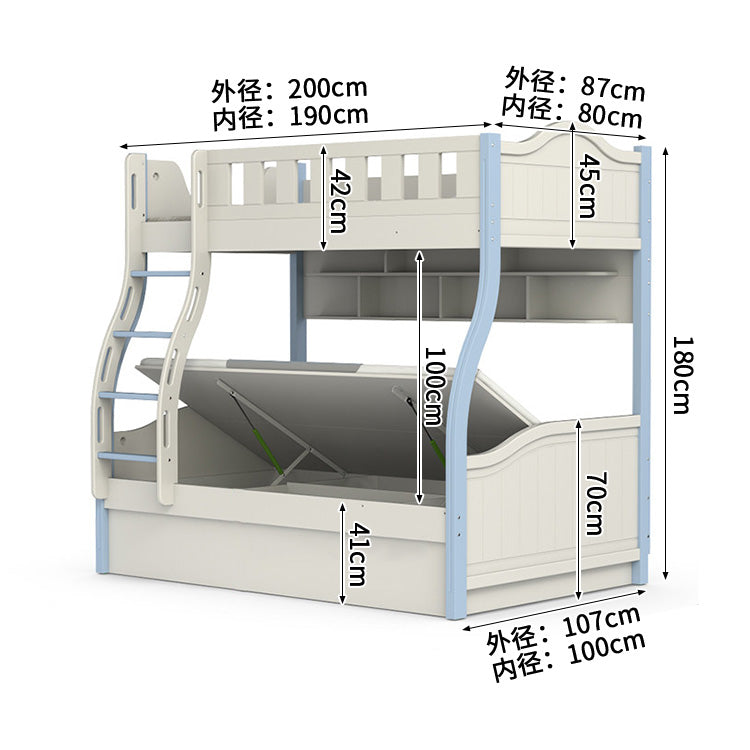 二段ベッド　子供用二段ベッド　寝具　落下防止ガード　はしご　引き出し付き　通気性バックパネル　R加工　ラバーウッド材ベッドポスト　カスタマイズ可能　SCC-S056
