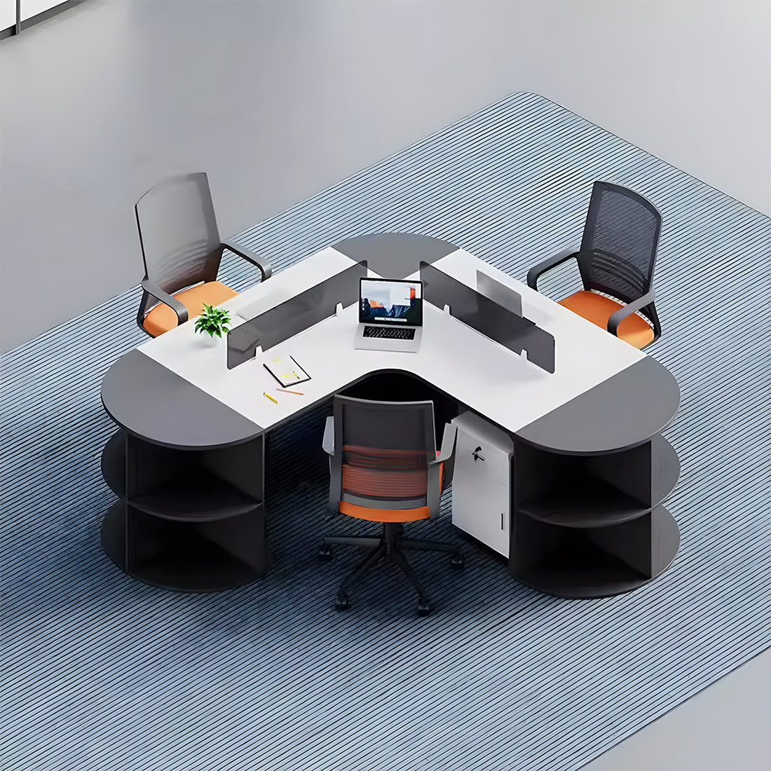 ワークデスク　オフィスデスク　複数人用　スチールフレーム脚　Ｌ字型　オープン収納　配線孔付き　エコ素材　カスタマイズ可能　BGZ-T181