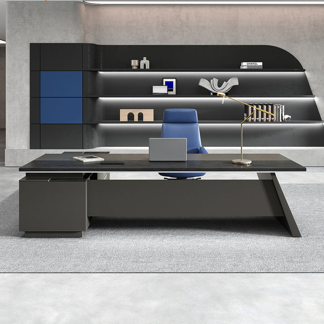 デスク　社長机　ファッション　効率　L字型　プライバシー　幕板付き　静音スライドレール　広々　LBZ-2189