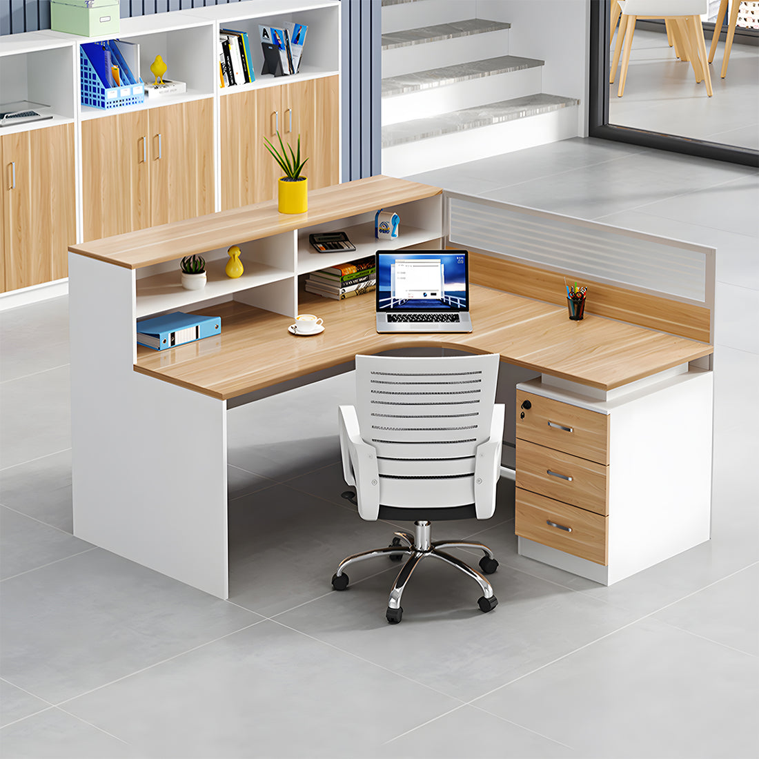 オフィスデスク　オフィス　デスク　Ｌ字型デスク　収納スペース　ロック付き　高品質　シンプル　カスタマイズ可能　SL-BGZ-022