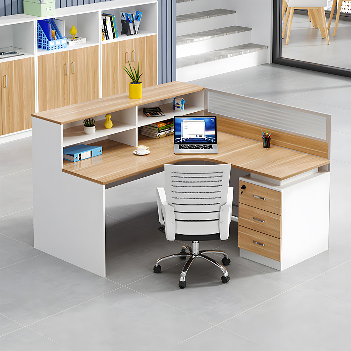 オフィスデスク　オフィス　デスク　Ｌ字型デスク　収納スペース　ロック付き　高品質　シンプル　カスタマイズ可能　SL-BGZ-022