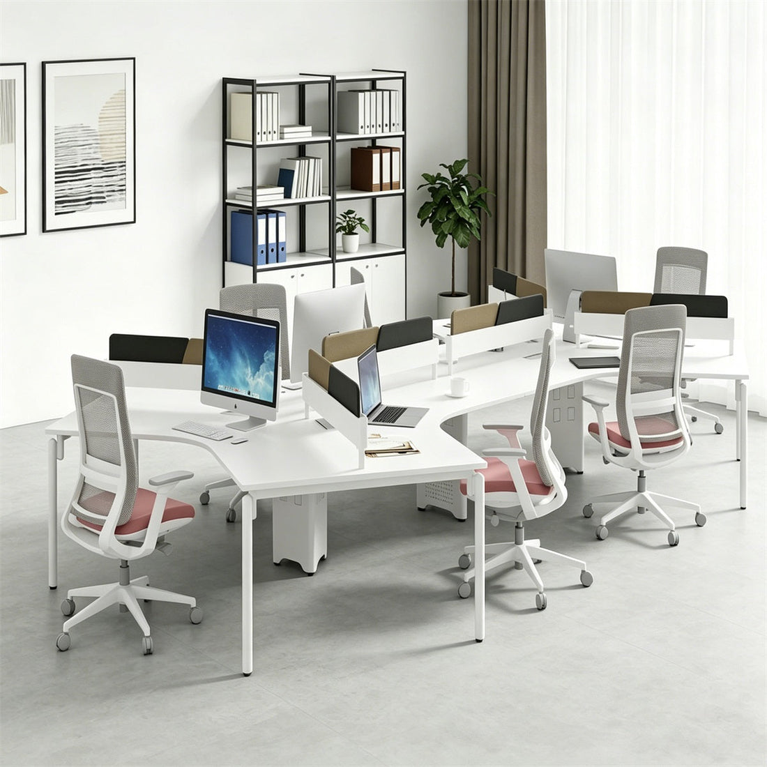 オフィスデスク　事務机　会社用　広々U型天板　メラミン化粧板　可動式　炭素鋼　溝付き　通気孔　カスタマイズ可能　BGZ-H0-Z03