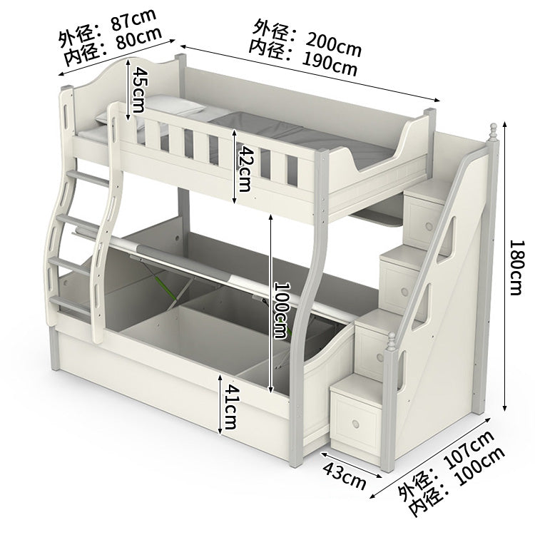 二段ベッド　子供用二段ベッド　寝具　落下防止ガード　はしご　引き出し付き　通気性バックパネル　R加工　ラバーウッド材ベッドポスト　カスタマイズ可能　SCC-S056