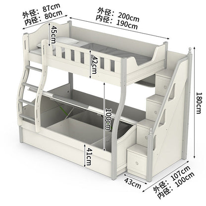 二段ベッド　子供用二段ベッド　寝具　落下防止ガード　はしご　引き出し付き　通気性バックパネル　R加工　ラバーウッド材ベッドポスト　カスタマイズ可能　SCC-S056