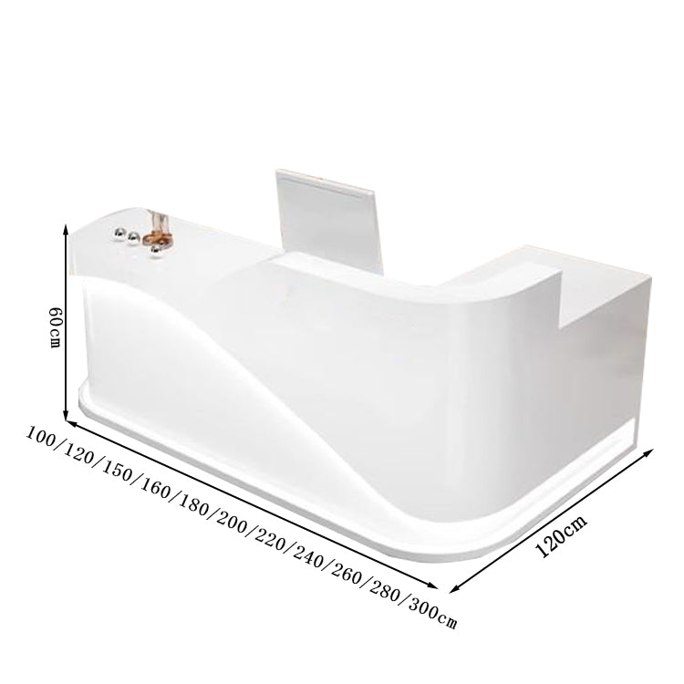 収納機能　LEDライト付き　Ⅼ字タイプ　木製受付カウンター　レセプションデスク　レジカウンター　エントランス受付　シンプル　ホワイト　カスタマイズ可能　JDT-T128　tomokagu
