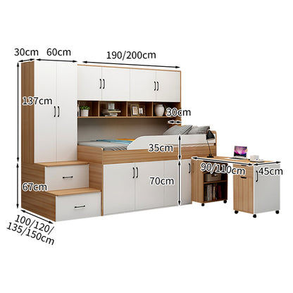 ベッド　収納付き　大容量収納　ワードローブ　サイドデスク　引き出し　ベッドガード　本棚　BED-T002