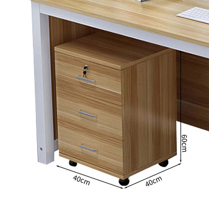 オフィスデスク　事務デスク　オフィス用　木目調　PCカート付き　引出し付き　錠付き　配線孔付き　ホワイト　カスタマイズ可能　