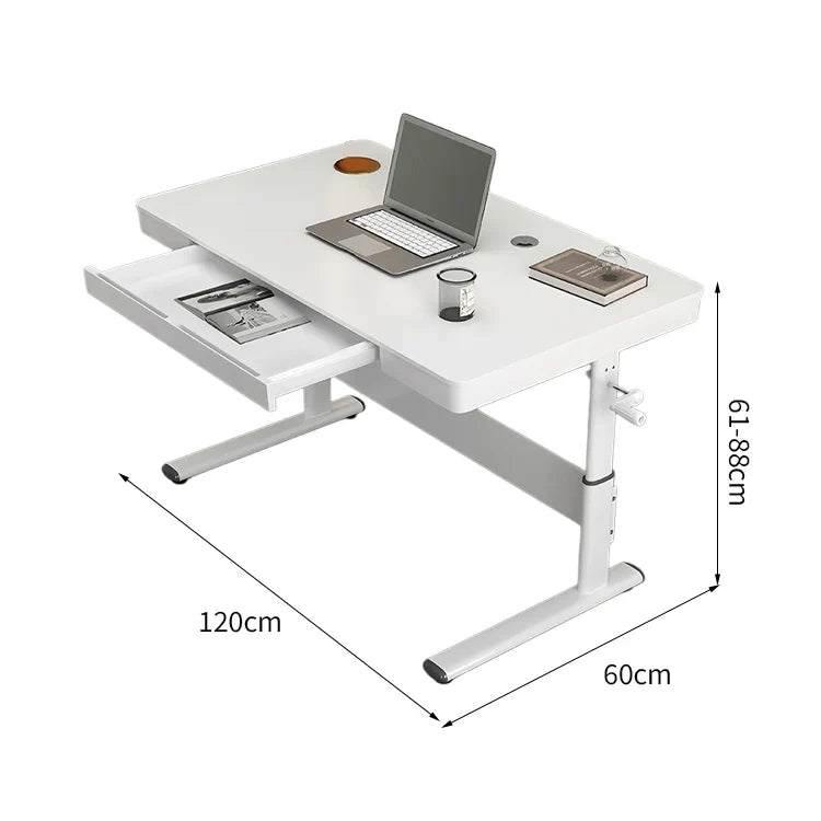 ホワイト（ファルカタ材） / 120×60×61～88cm / 引き出し付き