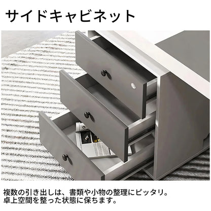 パソコンデスク　オフィスデスク　事務机 　事務用デスク　ワークデスク　三段引き出し　ミニマリズム　モダン　ホワイト　グレー　カスタマイズ可能　BGZ-T019
