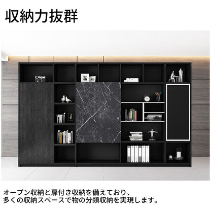 キャビネット　マーブル模様　モダン　大容量　エコ素材　メラミン化粧板　扉付き収納　オープン収納　CWG-T111