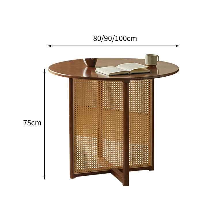 ダイニングテーブル　円形　ラタン編み　ラバーウッド　ワニス塗装　木目調　エコ素材　天然木　無臭　CZ-T016