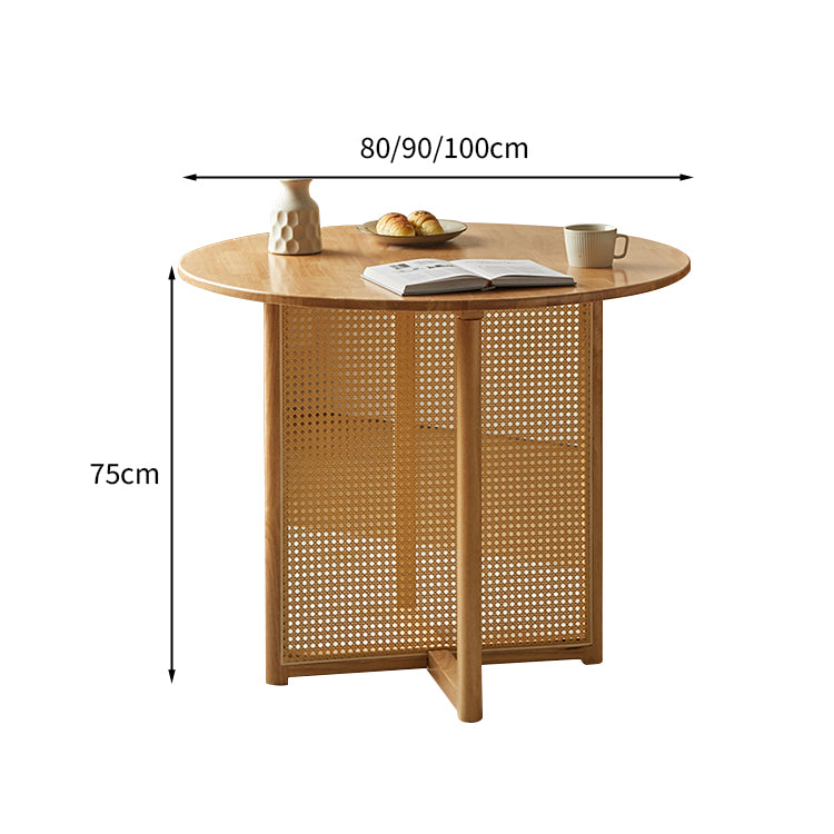 ダイニングテーブル　円形　ラタン編み　ラバーウッド　ワニス塗装　木目調　エコ素材　天然木　無臭　CZ-T016