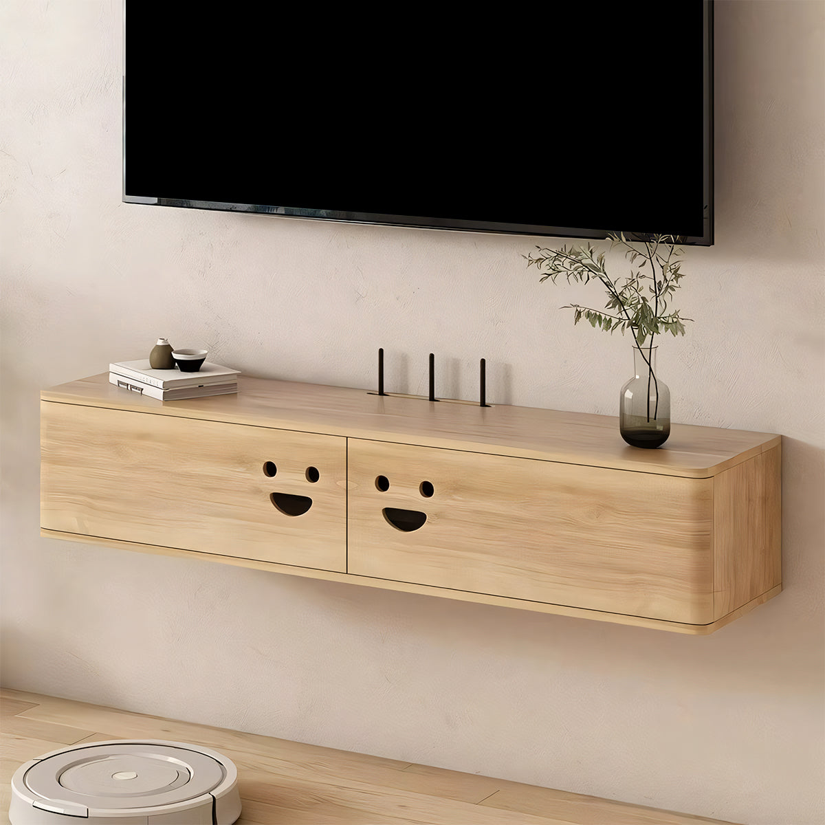テレビ台　テレビボード　TVボード　かわいい　モダン　天然木　ラバーウッド材　頑丈　壁掛け式　Ｒ加工　木目調　DSG-T040