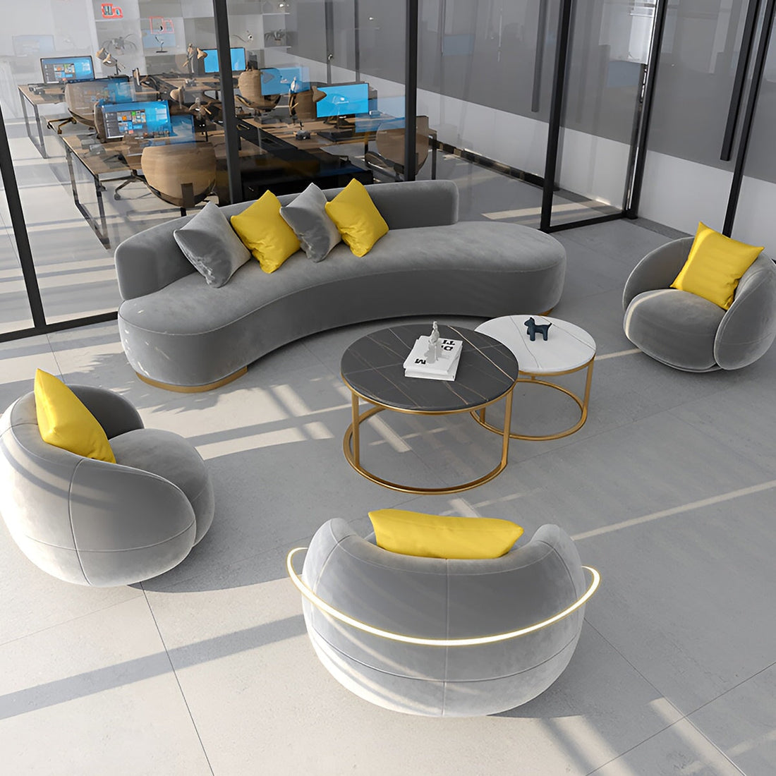 応接ソファー　応接セット　オフィスソファー　受付ソファー　フランネル生地　ウレタンフォーム　アルミ合金フレーム　グレー　カスタマイズ可能　JDSF-K008 - 